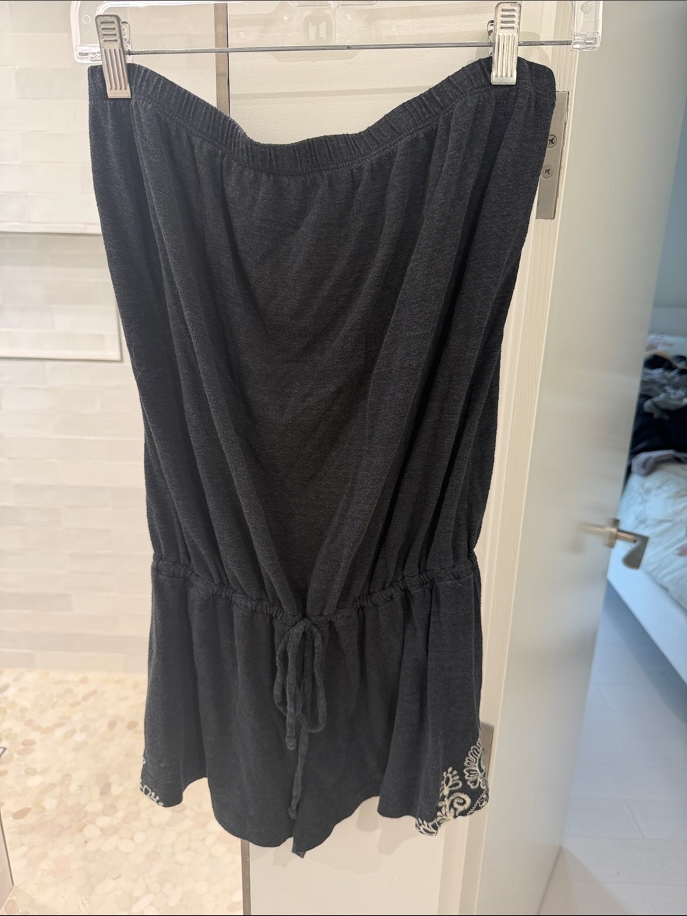Lucky Brand Dark Gray Sweater with Cream Embroidered Cuff